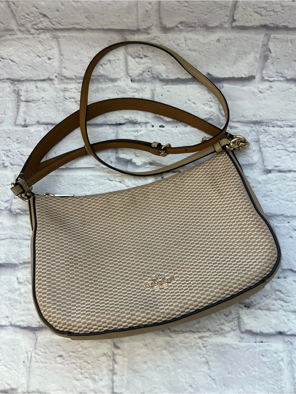 Coach Legacy Jacquard Sutton Crossbody Purse in Tan